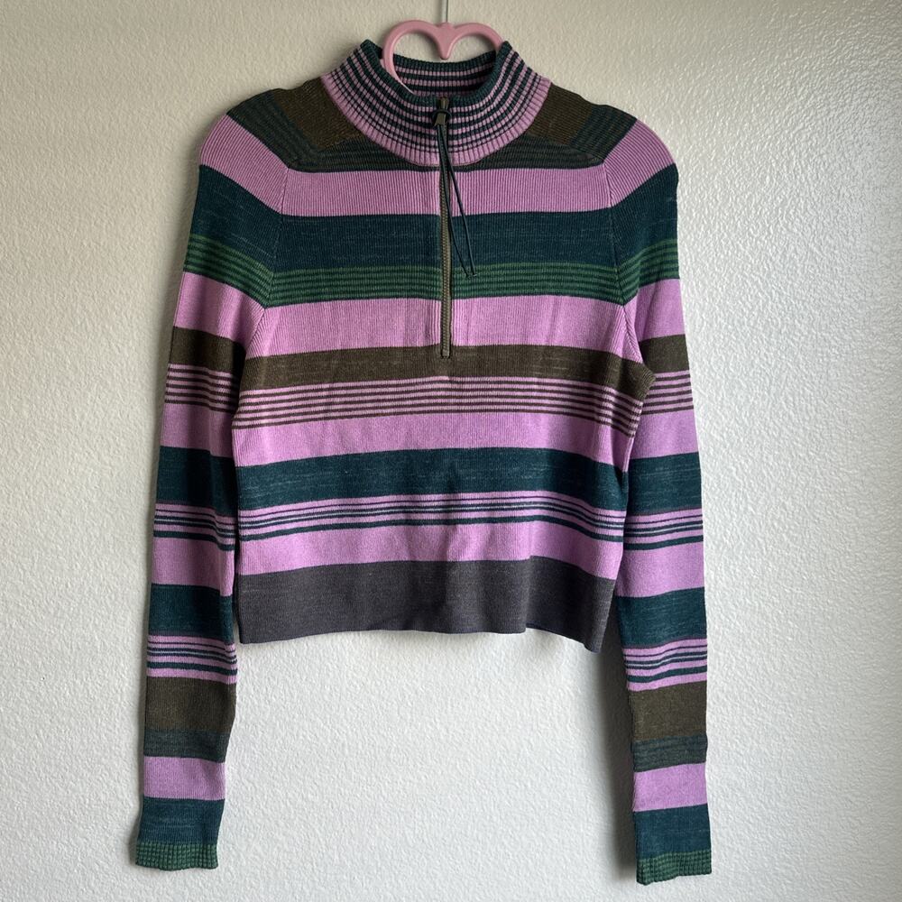 Free People Riptide Cropped Striped Long Sleeve Multicolor Sweater SZ XS